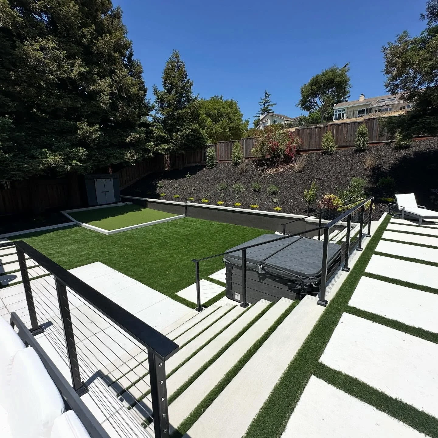Check out this absolute transformation that took us months due to permits and engineering , amazing clients i would work for them for ever if i could patients and obstacles but we made it happen !!!! 
- concrete - turf - rails - fencing - landscape -