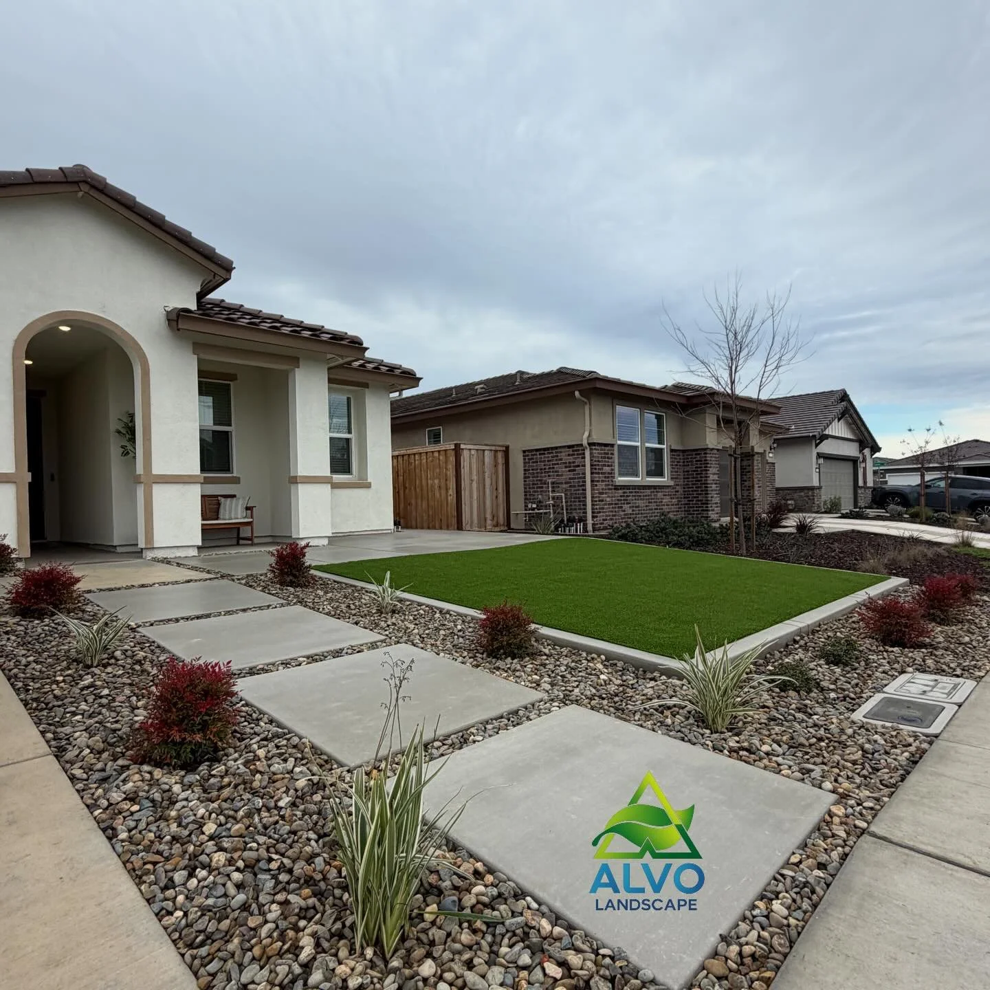 Front yard Transformation!! Details count!! 
You purchase a house 🏡, Your front yard can look beautiful, clean and modern and be useful ! 
Functional and valuable for a very long time ! 
Concrete + artificial turf + decorative rocks + plants + light