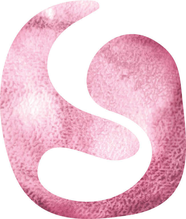 Graphique abstrait avec des formes rondes et des teintes de rose et de bleu clair.
