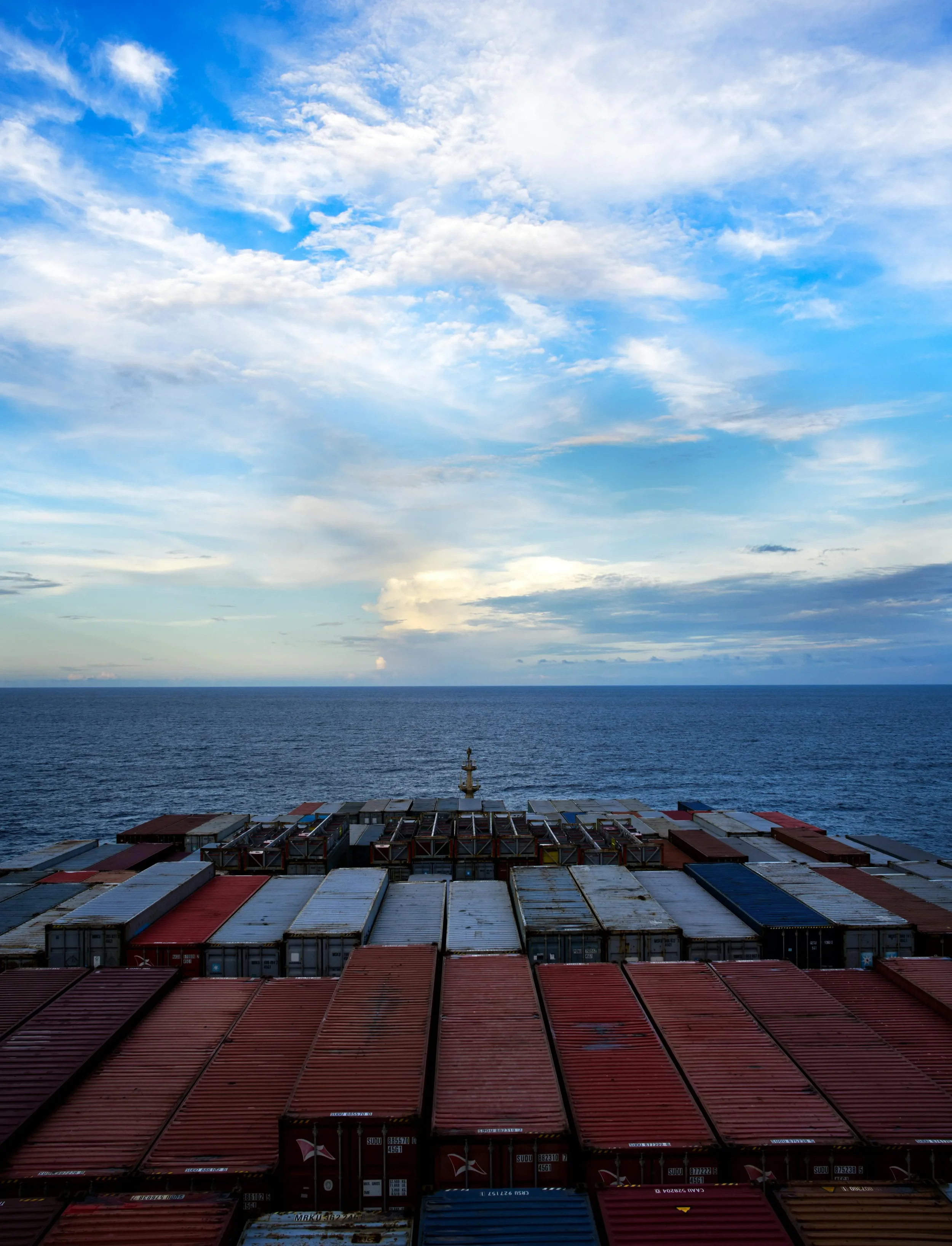 Bird's-eye view from a ship showing all the cargo it is carrying