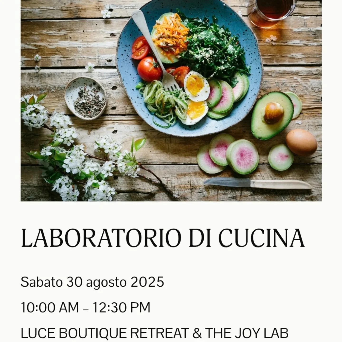 Carissimi Amici, 

ecco a voi il primo evento &quot;FOOD LAB&quot; presso THE JOY LAB a Sonvico-Lugano, il nuovo spazio dedicato ai laboratori ed eventi di
🌈@luce_boutique_retreat

🌟Questo primo laboratorio &egrave; dedicato al cibo -  importante f