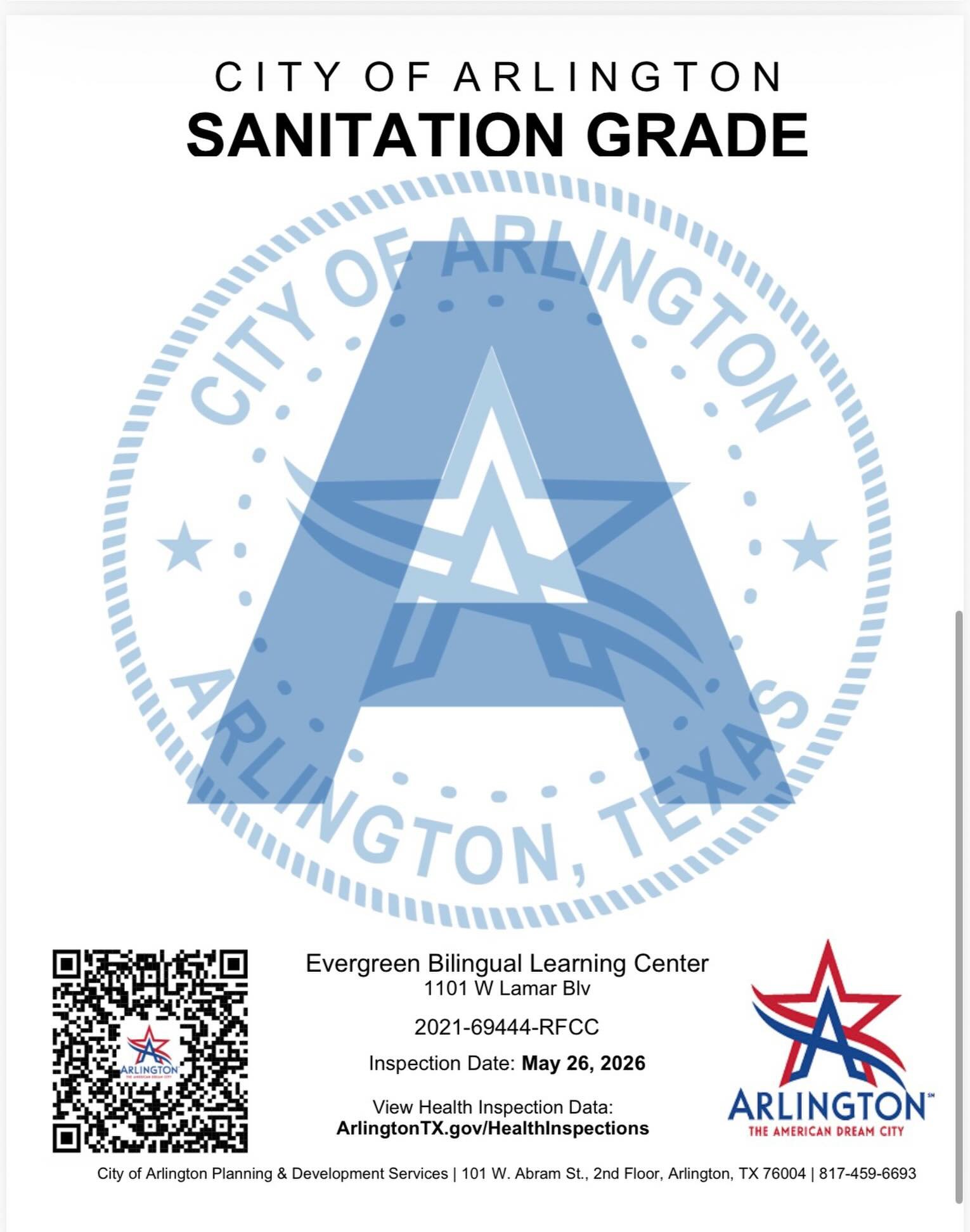 🏆✨ EXCITING NEWS AT OUR NORTH ARLINGTON LOCATION! ✨🏆

Today, Evergreen Bilingual Learning Center received an unannounced inspection from the Department of Health at our North Arlington campus &mdash; and we are proud to share that we received a PER