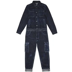 Pair of blue jeans with a faded and distressed design.