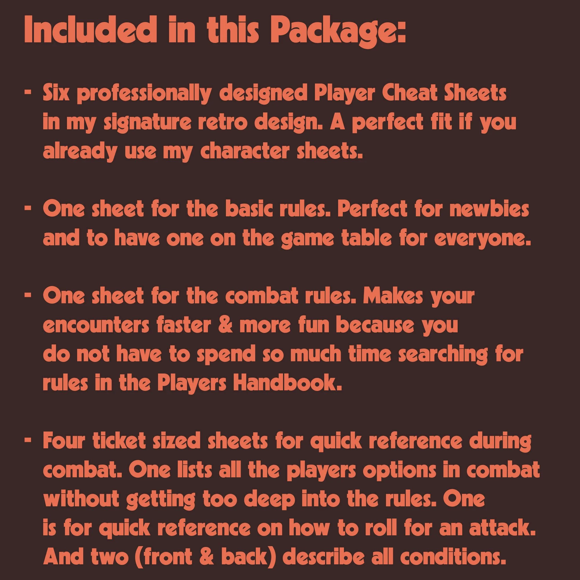 Dungeon Bros DnD 5e player cheat sheet content description