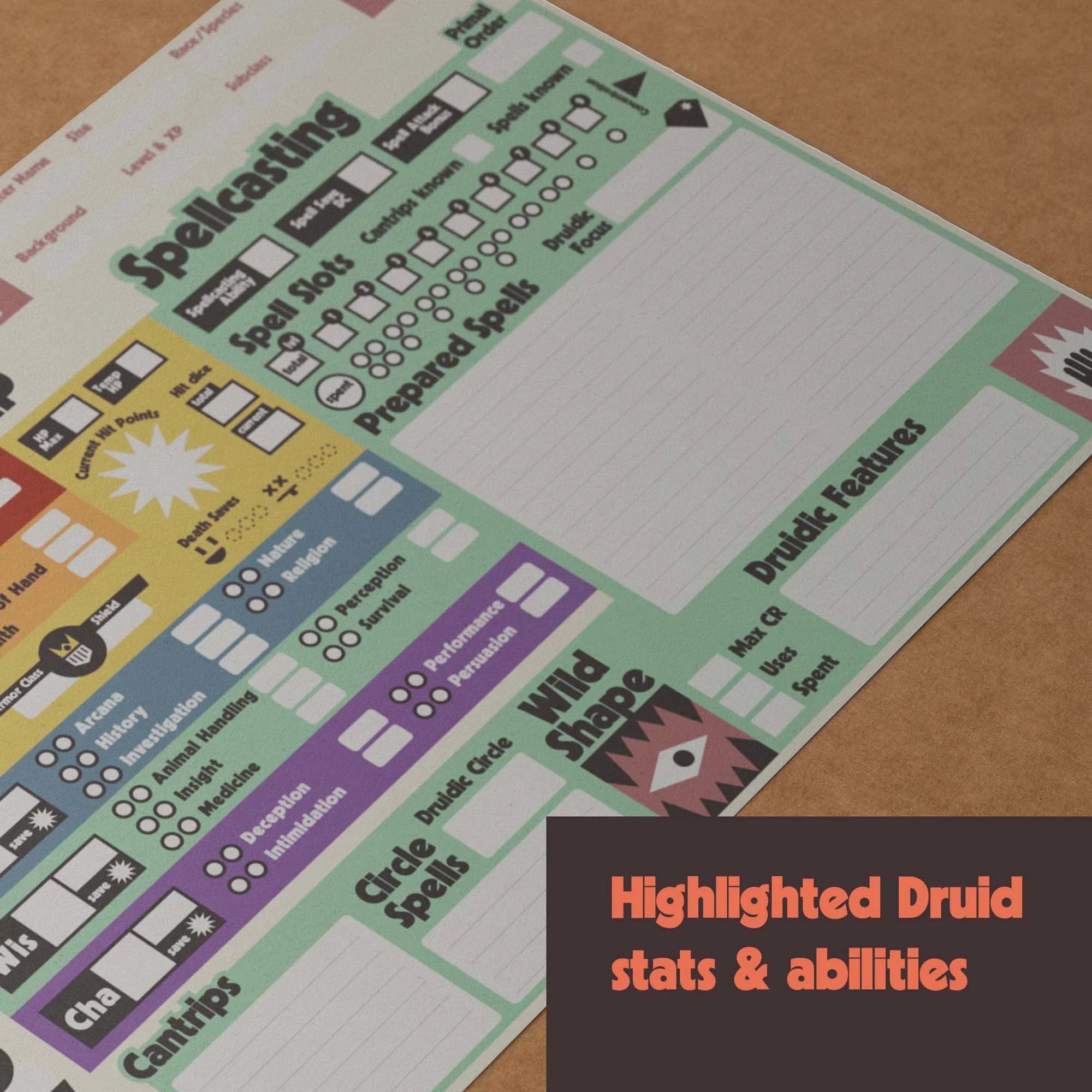 Dungeon Bros DnD 5e Druid Character Sheet class specific intuitive design