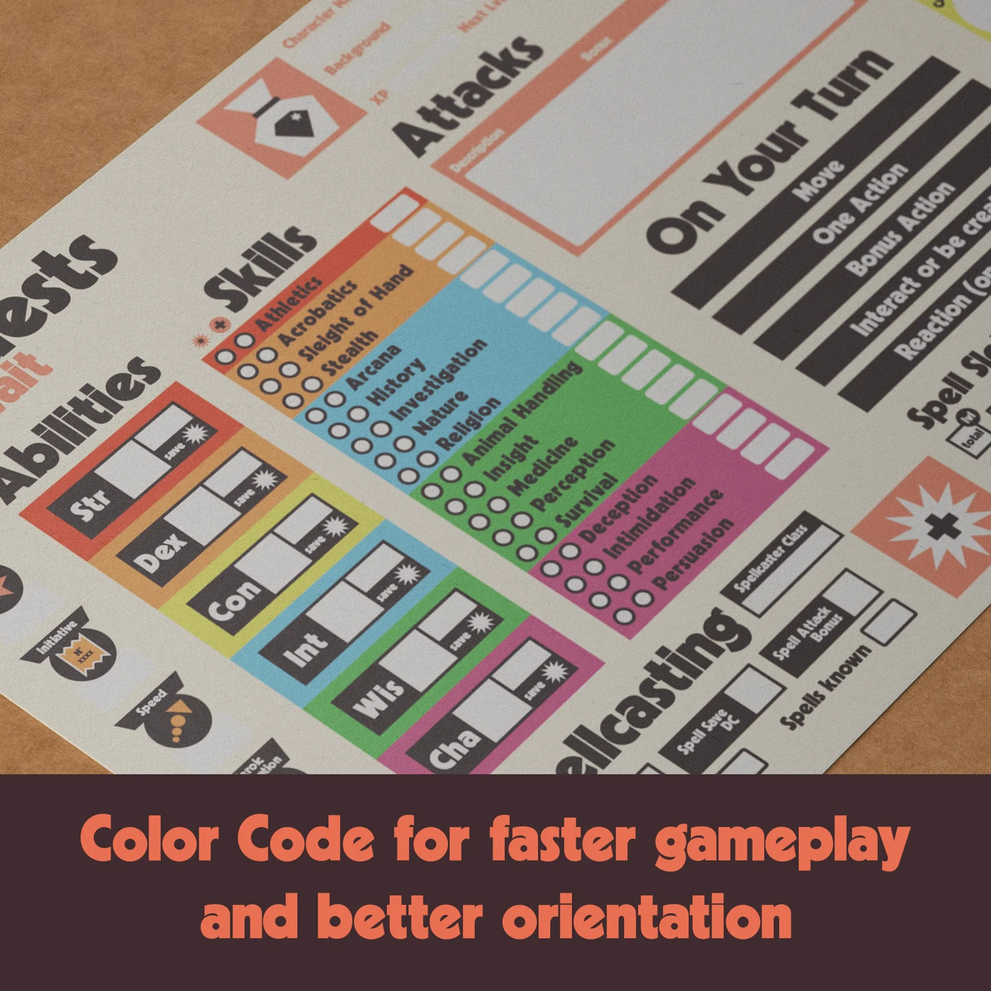 Dungeon Bros DnD 5e Quests await kids & beginner Character Sheet color coded stats