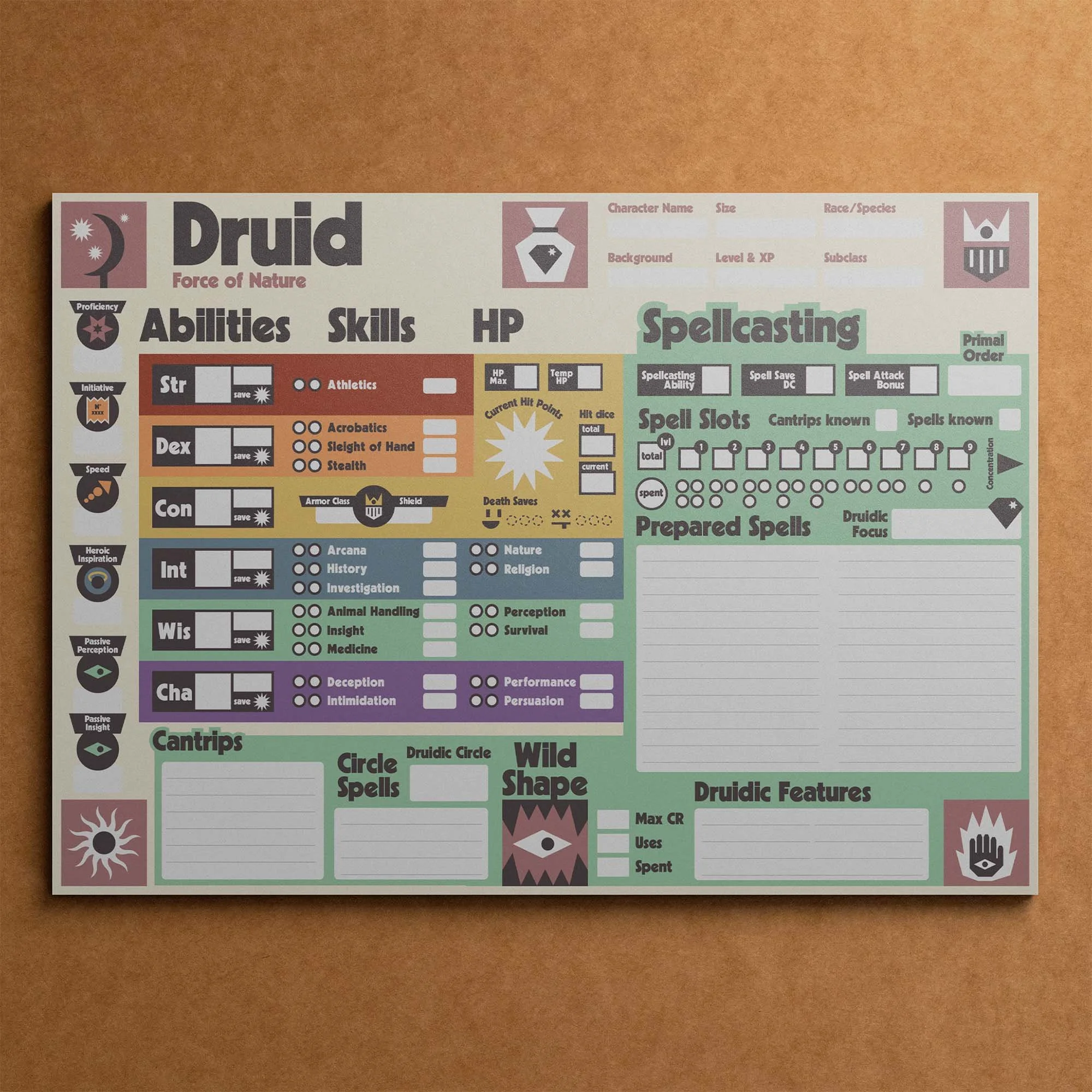 Dungeon Bros DnD 5e Druid Character Sheet class specific title