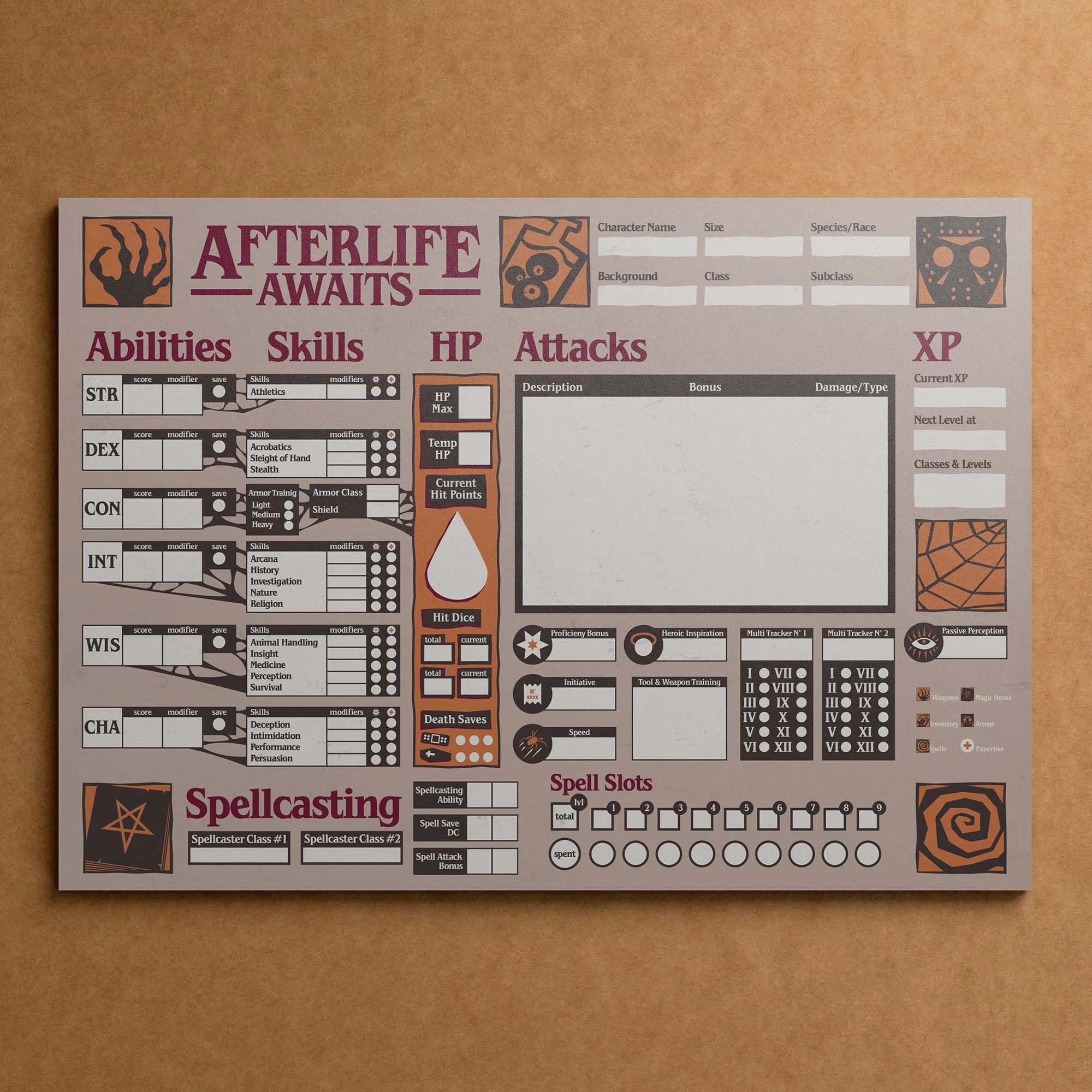 Dungeon Bros DnD 5e Afterlife awaits Character Sheet title
