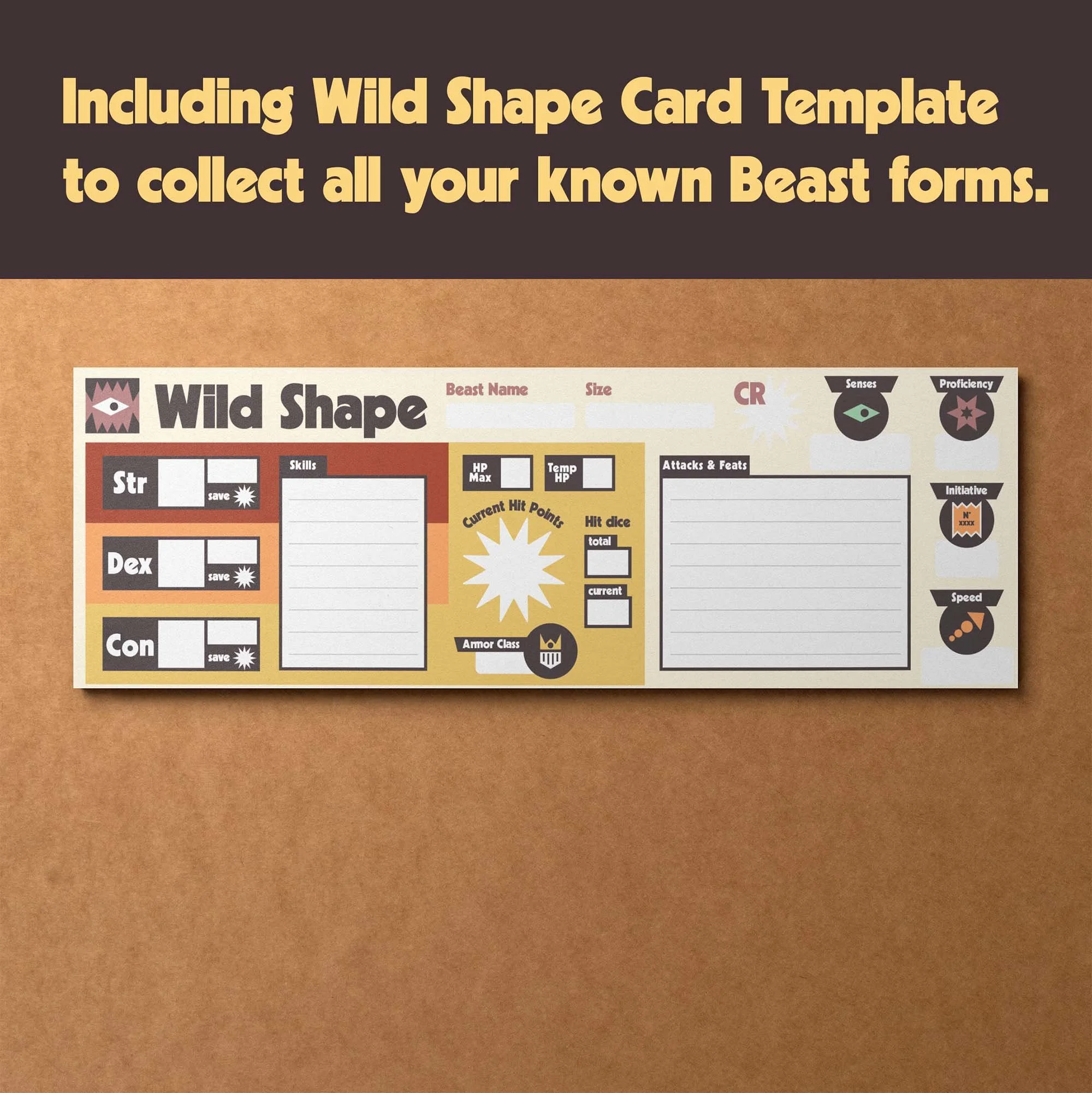 Dungeon Bros DnD 5e Druid Character Sheet class specific wild shape cards