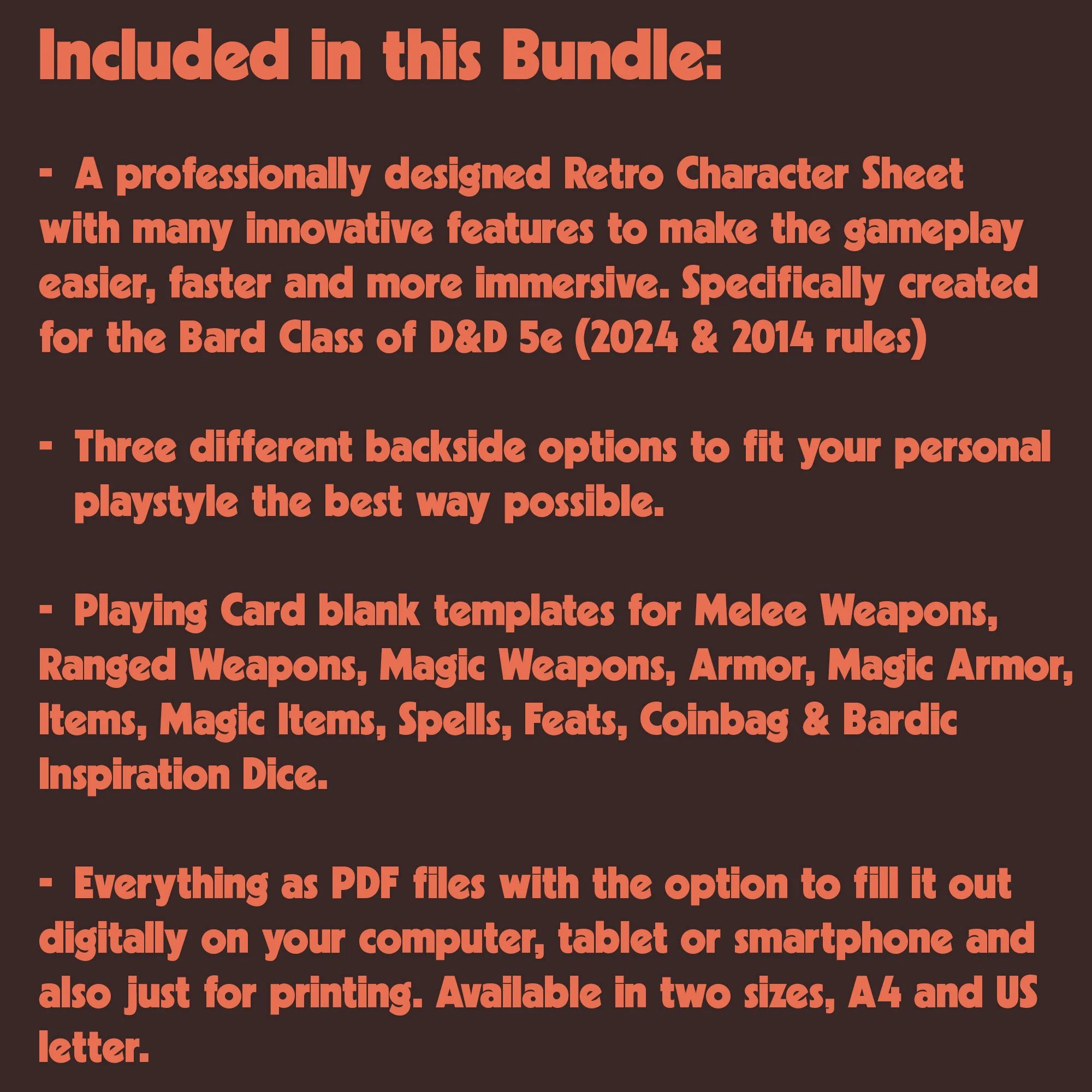 Dungeon Bros DnD 5e Bard Character Sheet class specific content description