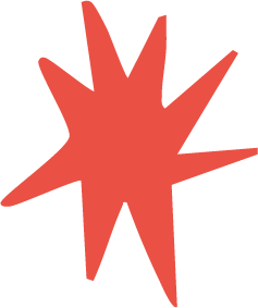 Red stylized explosion or splash shape on a black background.