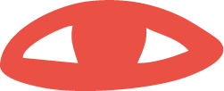 Red and black abstract shape resembling an eye or a symbol.