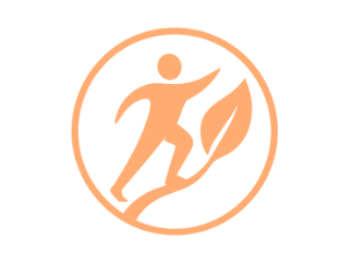 Cedar Coaching - A circular logo with a stylized figure walking and holding a leaf, representing environmental or outdoor activity.
