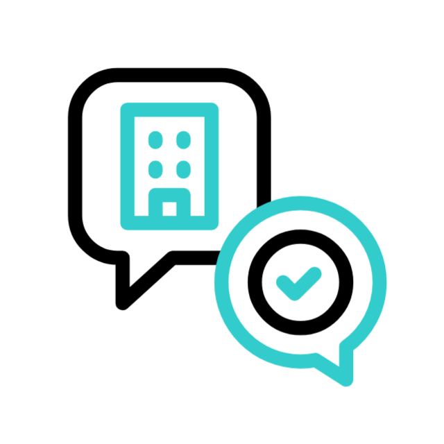 Icona di due fumetti, uno con un elemento che sembra un edificio o un dispositivo elettronico, e l'altro con una spunta di verifica.