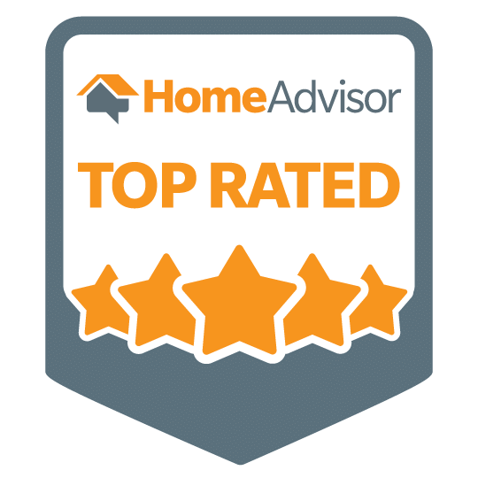 HomeAdvisor badge with five-star rating, labeled 'Top Rated'.