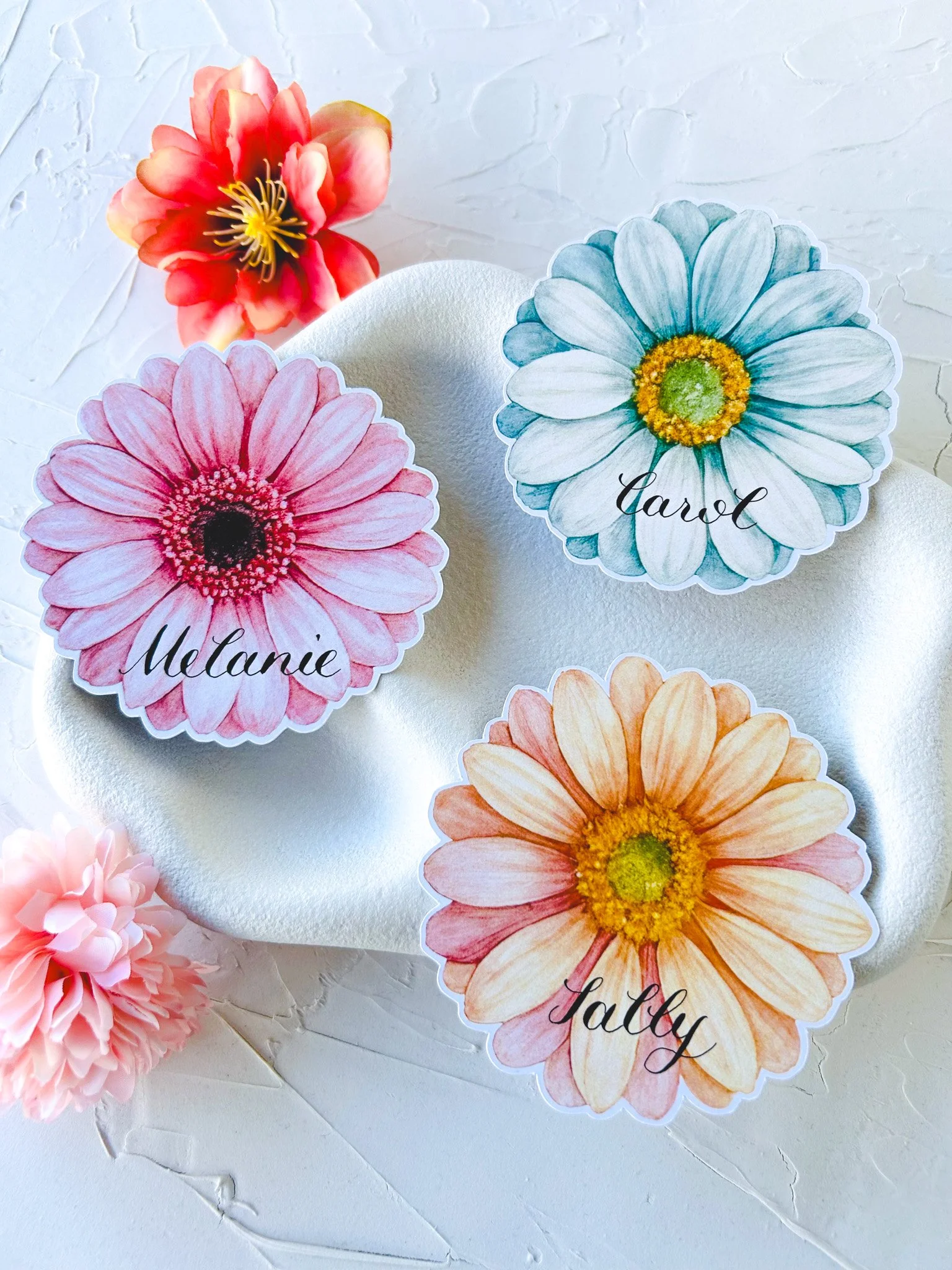 Gerbera, Daisy Flower Calligraphy Place Cards