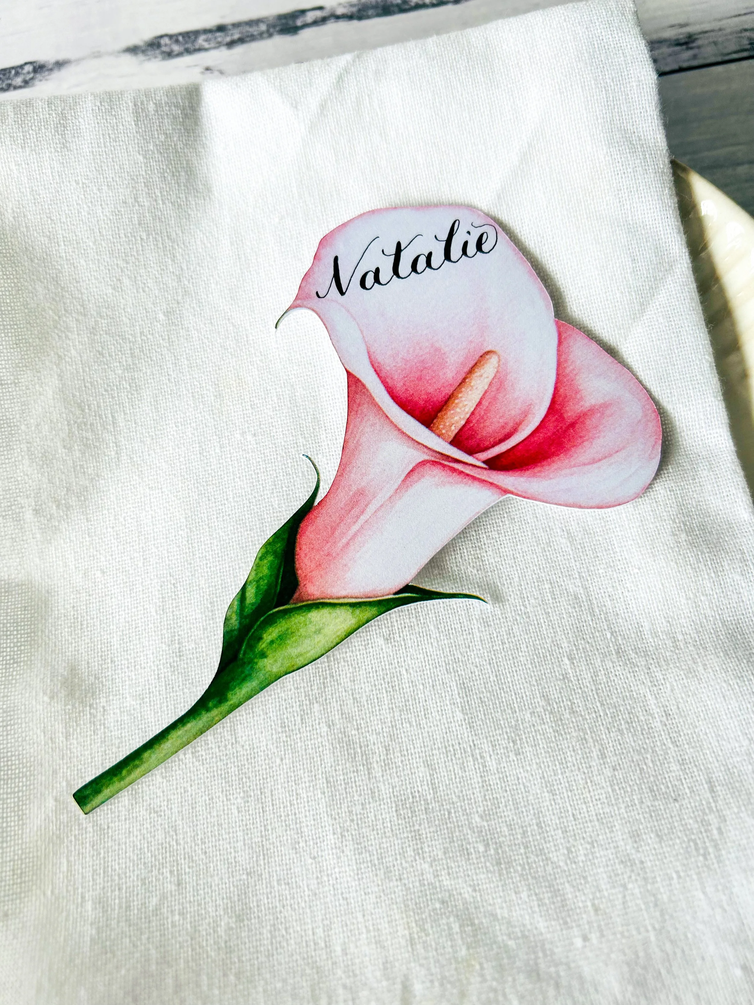 Pink Calla Lily Calligraphy Place Card