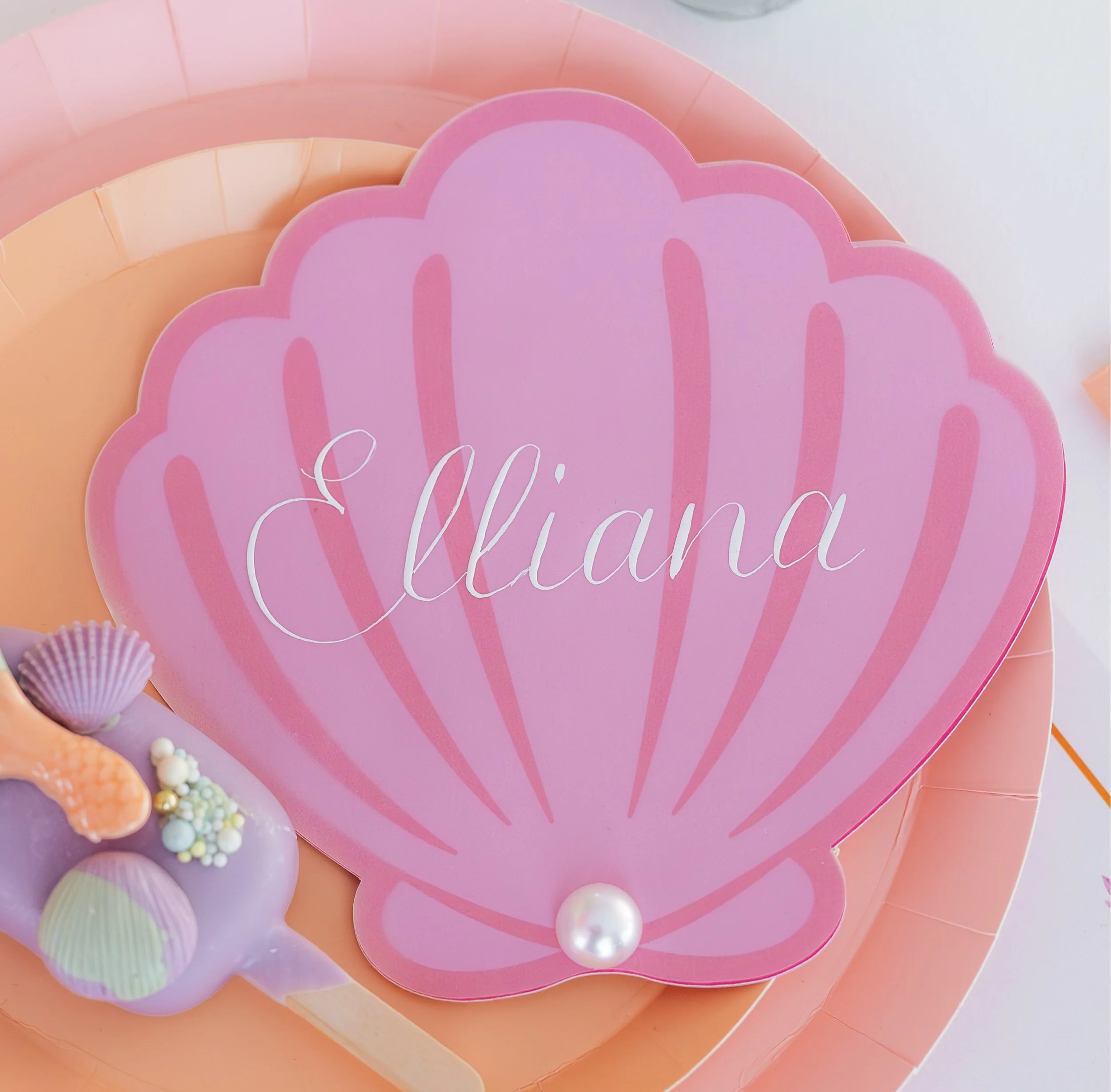 Mermaid Shell Calligraphy Place Card