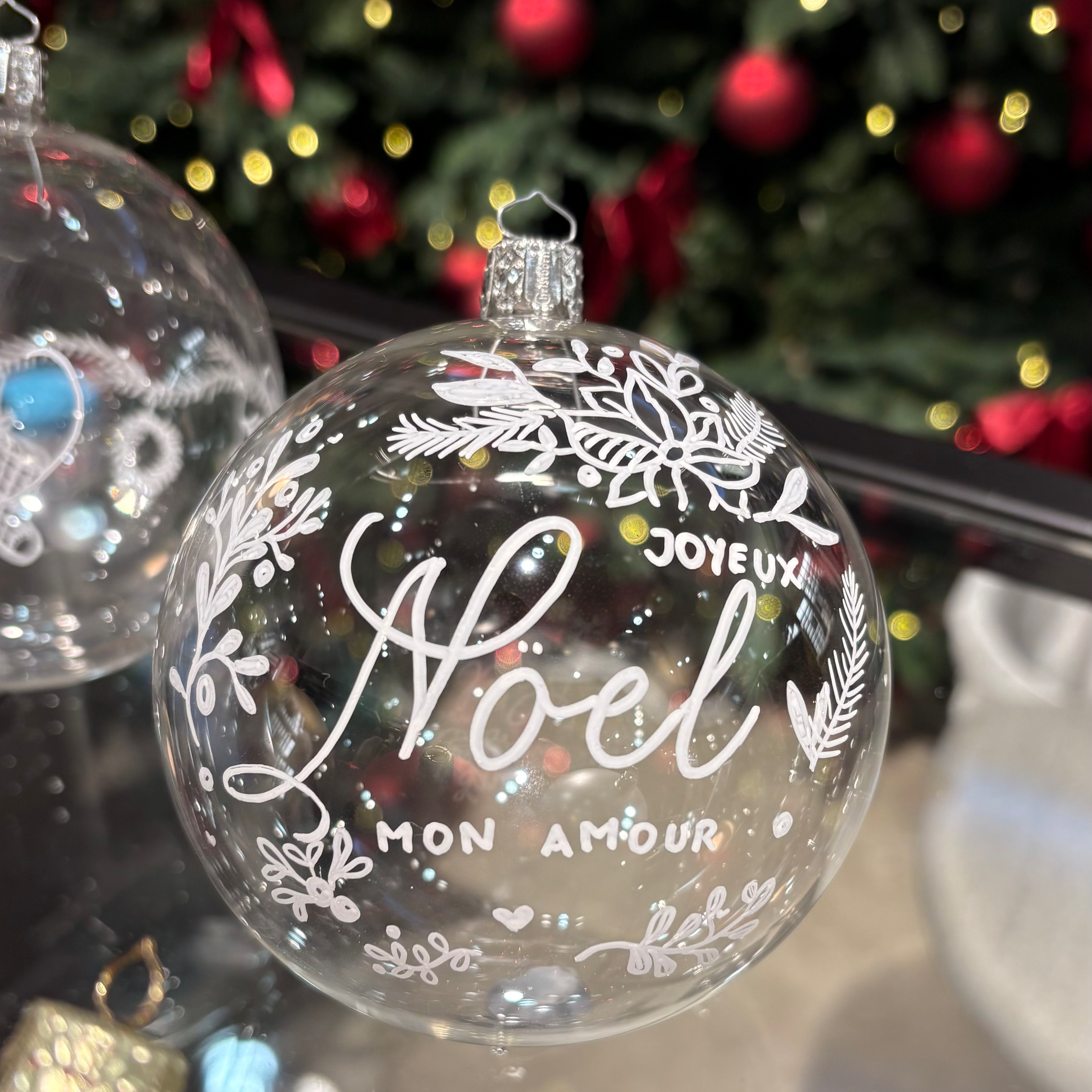 Hand lettered Christmas tree baubles