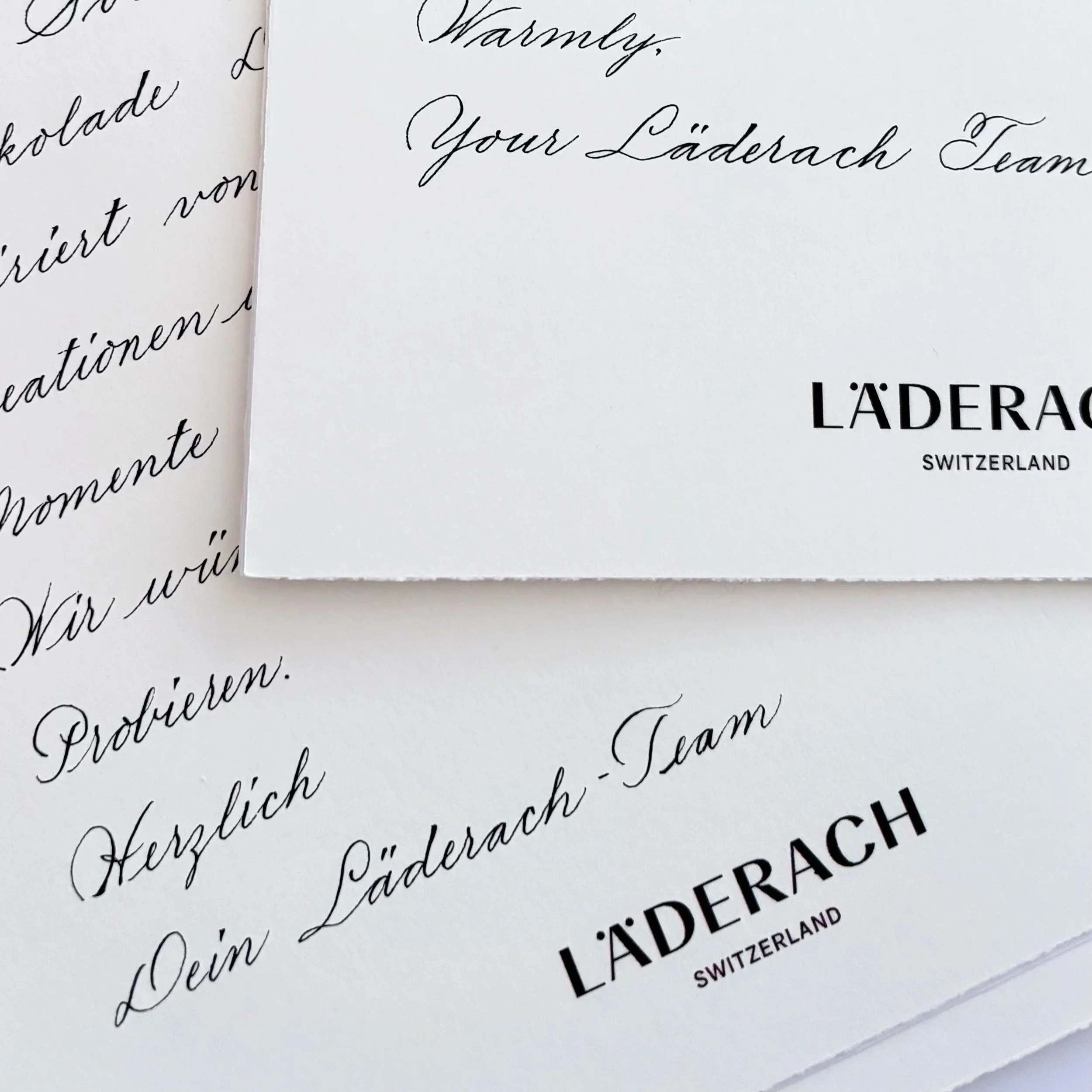 Handwritten cards created for Läderach. 