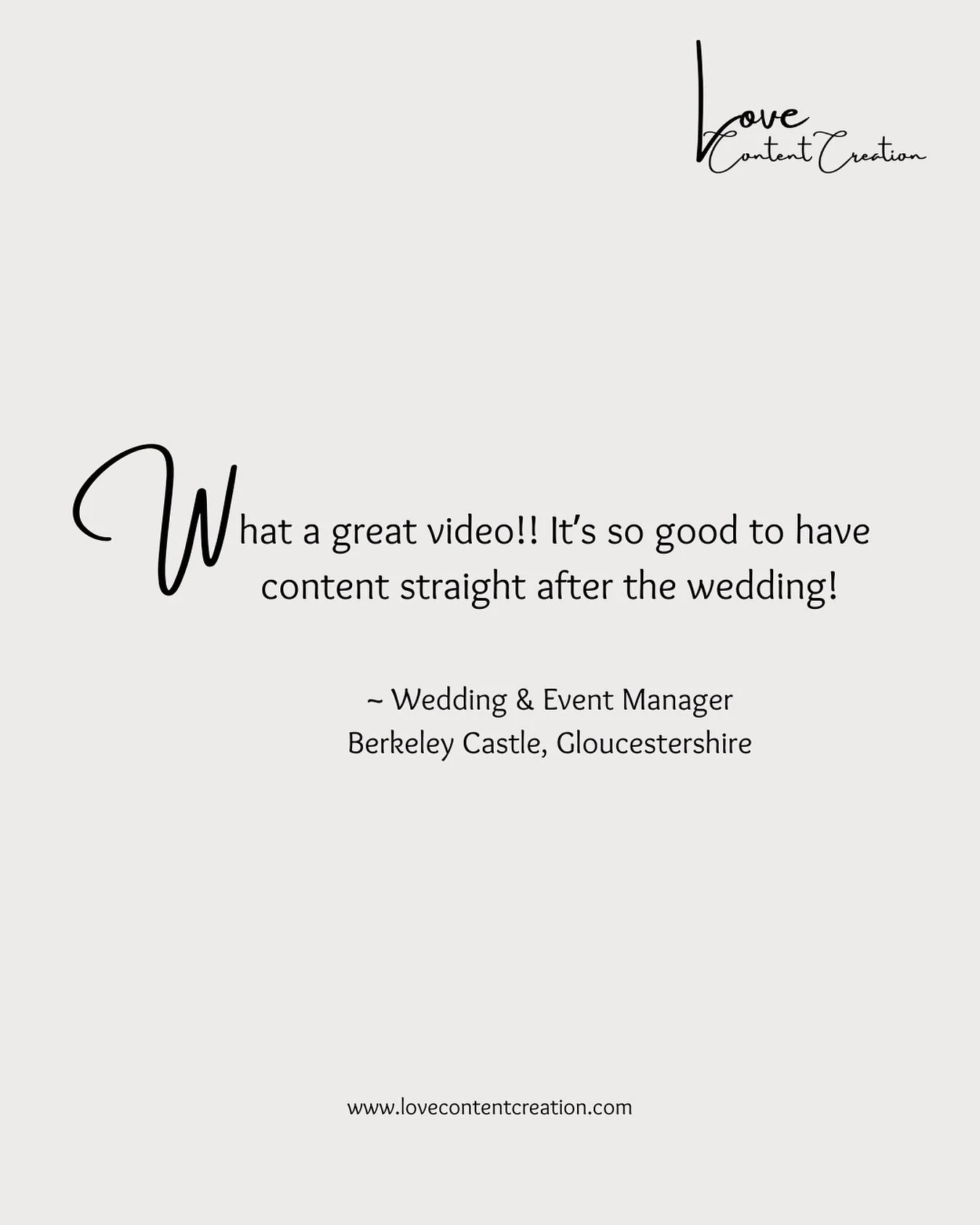Lovely feedback from the Wedding & Event Manager @berkeleycastleweddings 
Wedding content creation can work for vendors, venues, suppliers and planners alongside the gorgeous couple getting married. The power of social media can create organic e