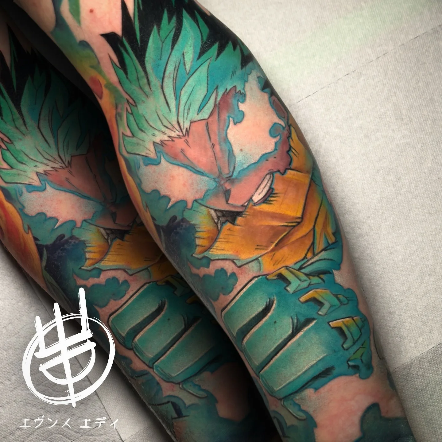 Super fun #deku from the last #arc of #myheroacademia Super fun piece 🤓 Made with love and @starbritecolors @purklenz @hustlebutterdeluxe @tommyssupplies @ajconly_official  #starbritecolors
#animeart #animefanart #animetattoo #animetattooartist #ani