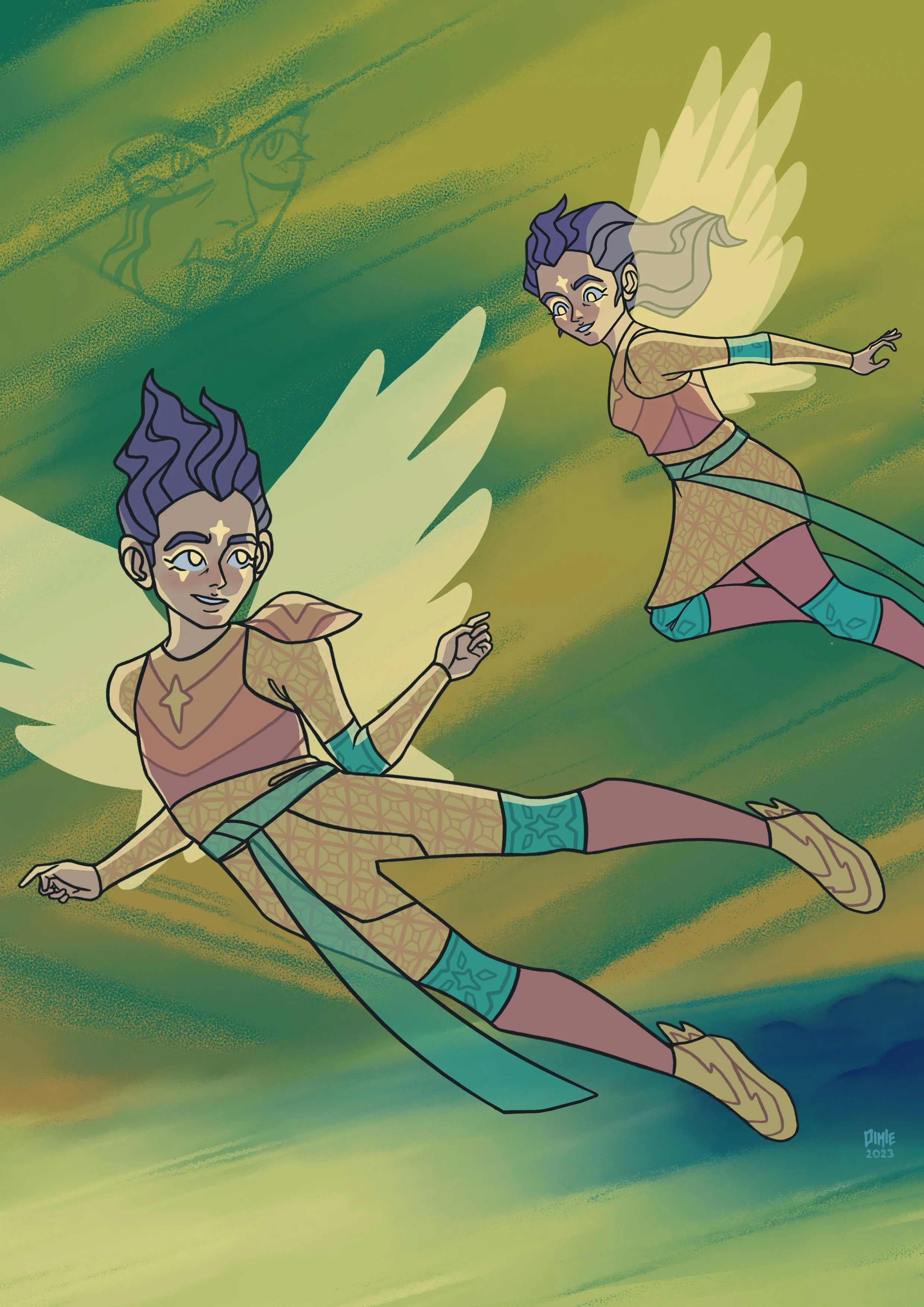 "Guardian-angels" — a concept poster for my old TV series project about siblings Jimmy and Milany, who become the new Guardians of the Worlds while dealing with the consequences of their parents' complicated past.

