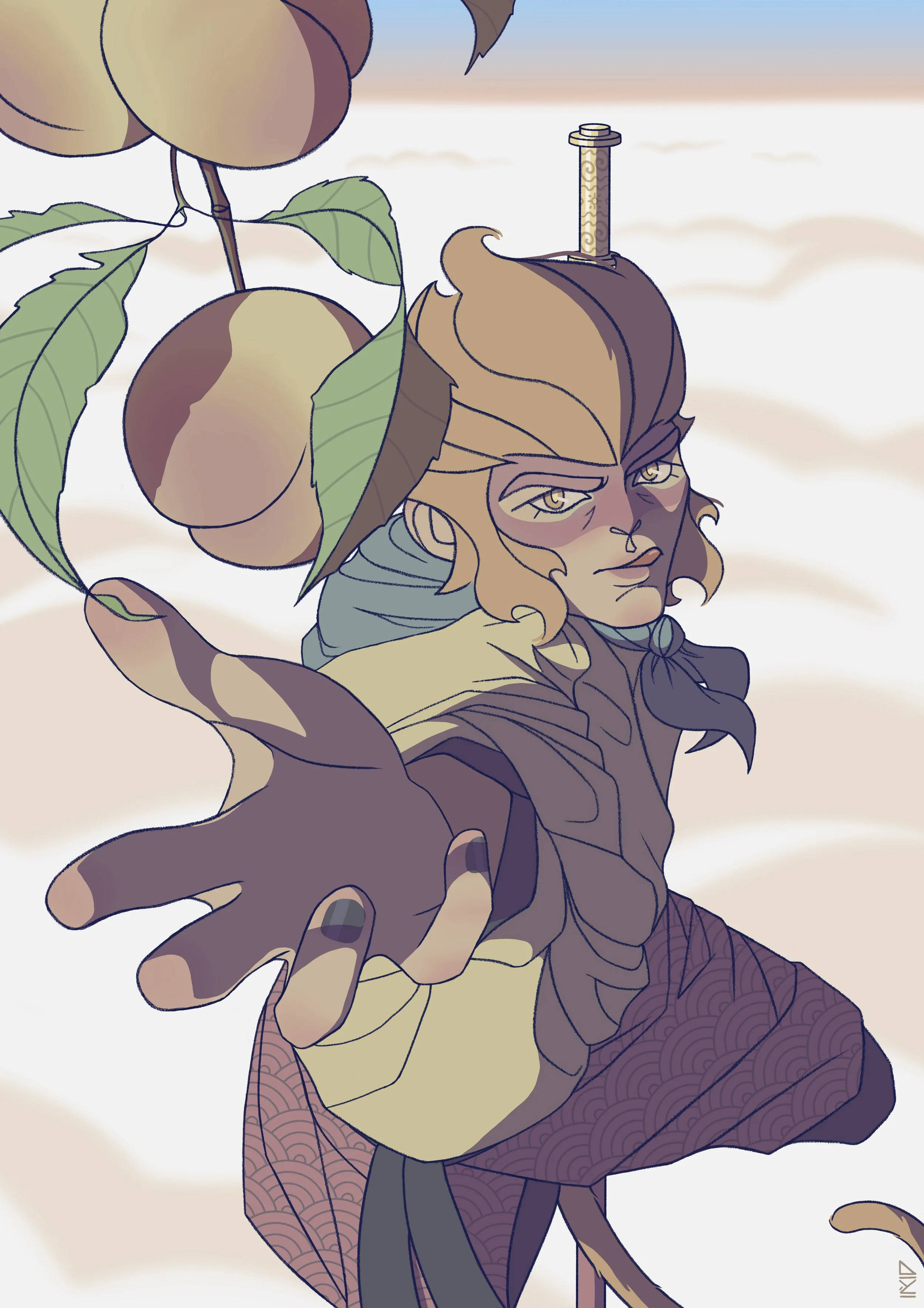 "The Monkey King stealing the Peaches of Immortality" - an illustration inspired by the main character of the 16th-century Chinese novel "Journey to the West".