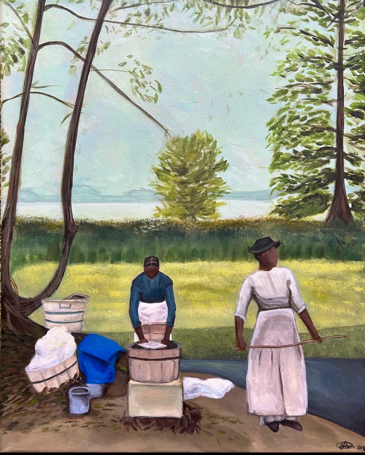 Eesha Suntai,Negro Washerwomen, Acrylic on Canvas, 16x20, $1,750.