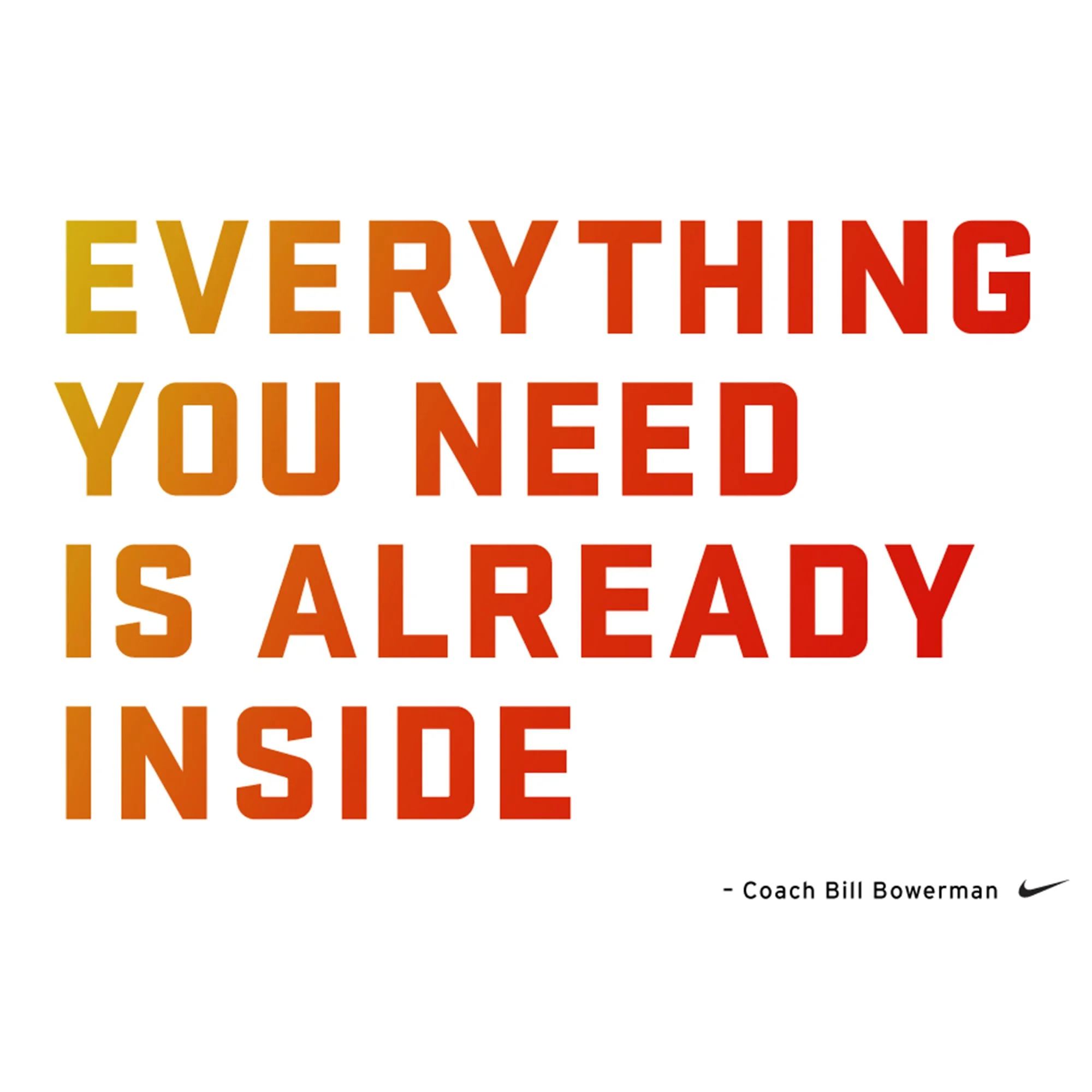 Quote by Coach Bill Bowerman about the importance of being prepared, in large colorful gradient text with a Nike logo at the bottom right.