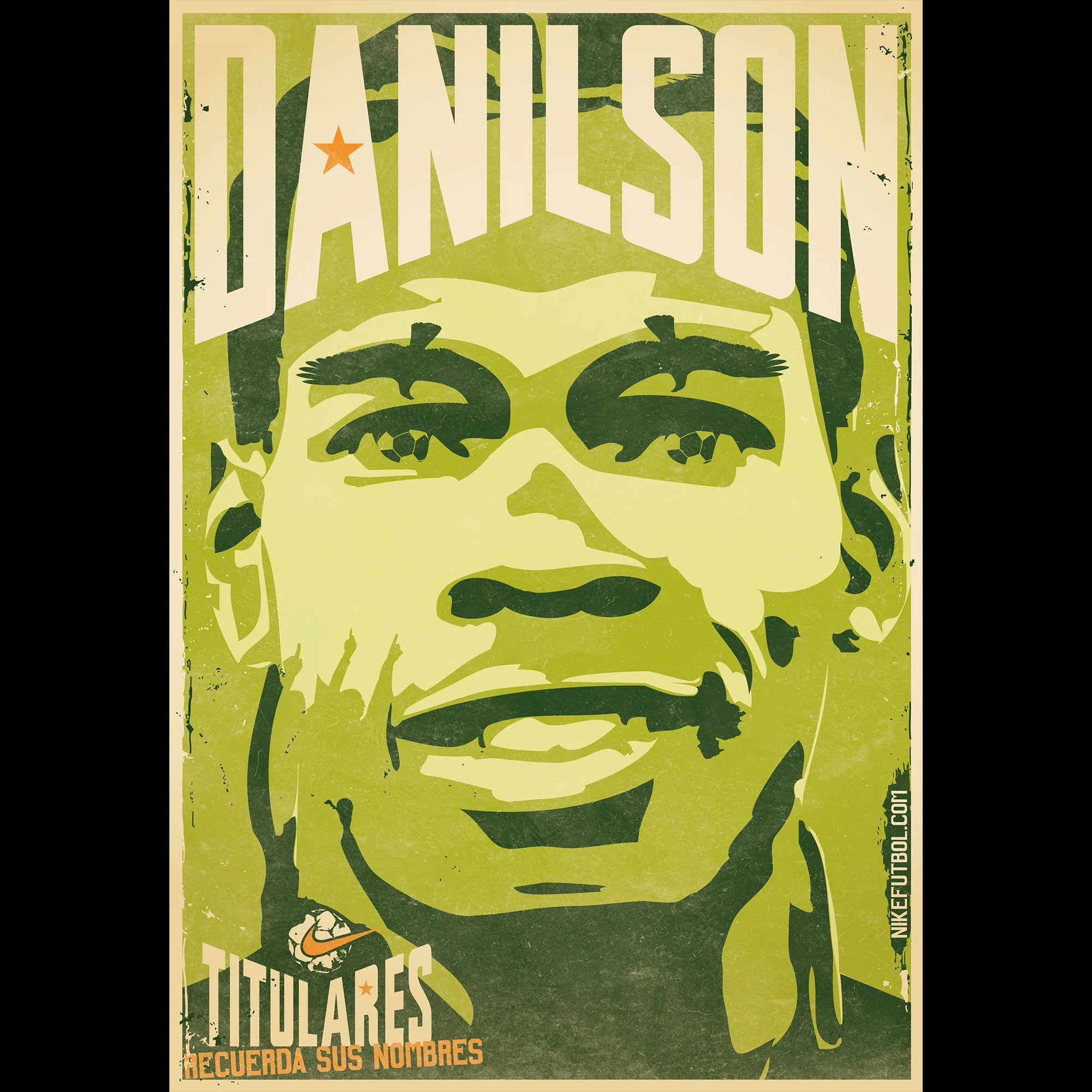 A poster with a green, yellow, and black color scheme featuring a stylized illustration of a person with glasses and a beard, and text in Spanish that reads "Hombres Tatuajes" and "Recuerda Sus Nombres."