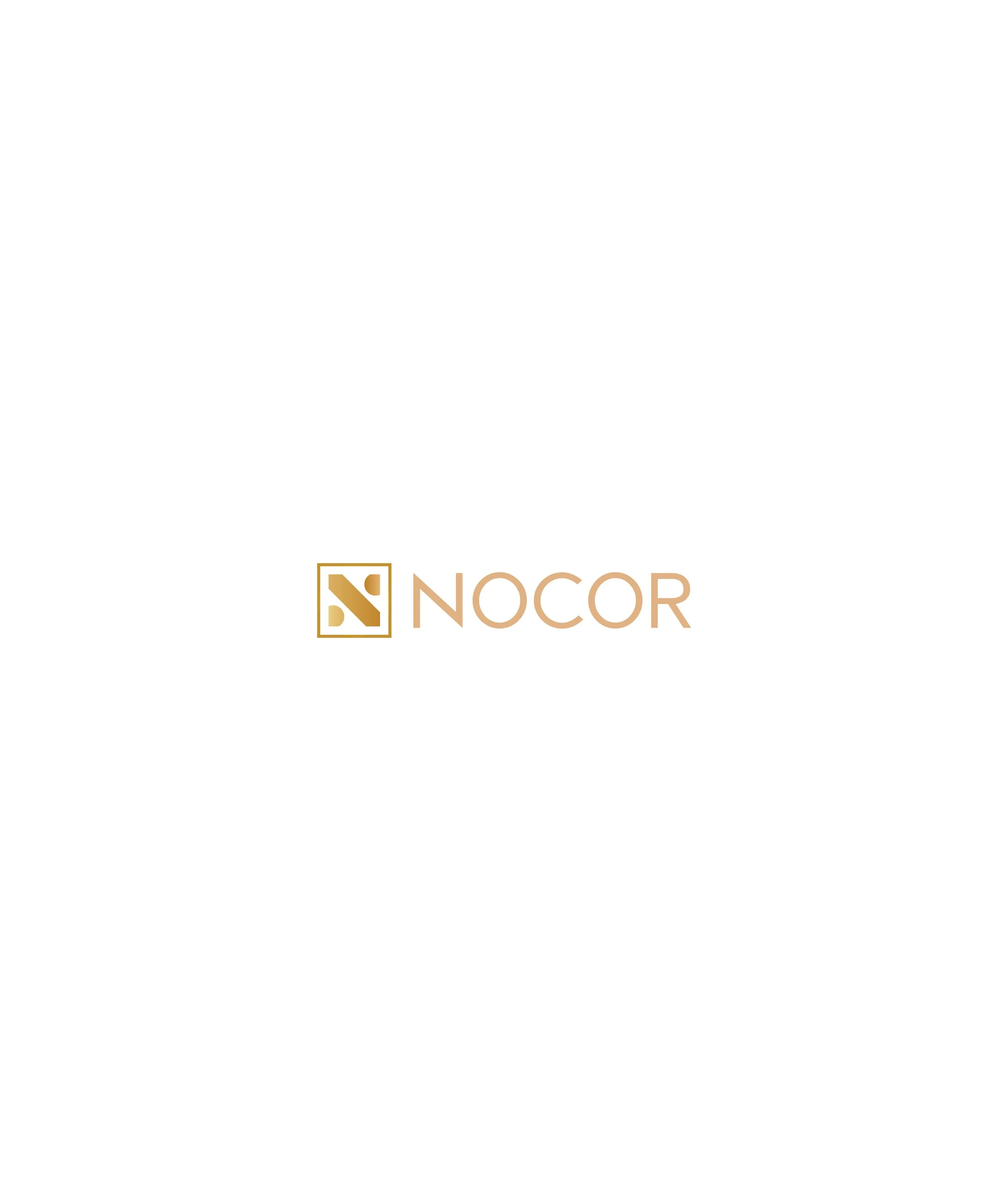 Nocor logo with a stylized letter 'N' inside a square and the company name 'NOCOR' written below it in gold color.