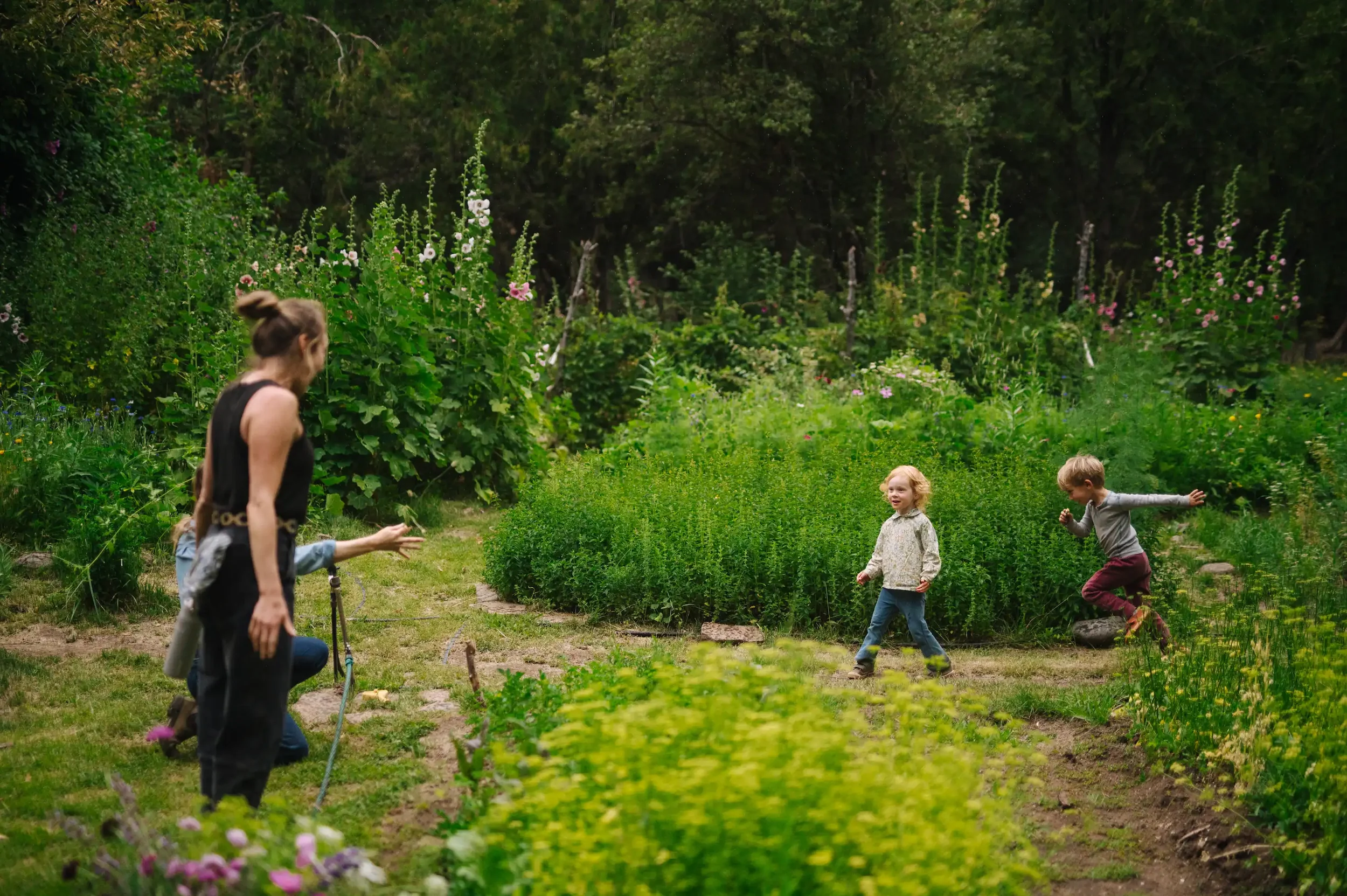 Children playing in the garden at Estancia Ranquilco in Patagonia, Argentina.