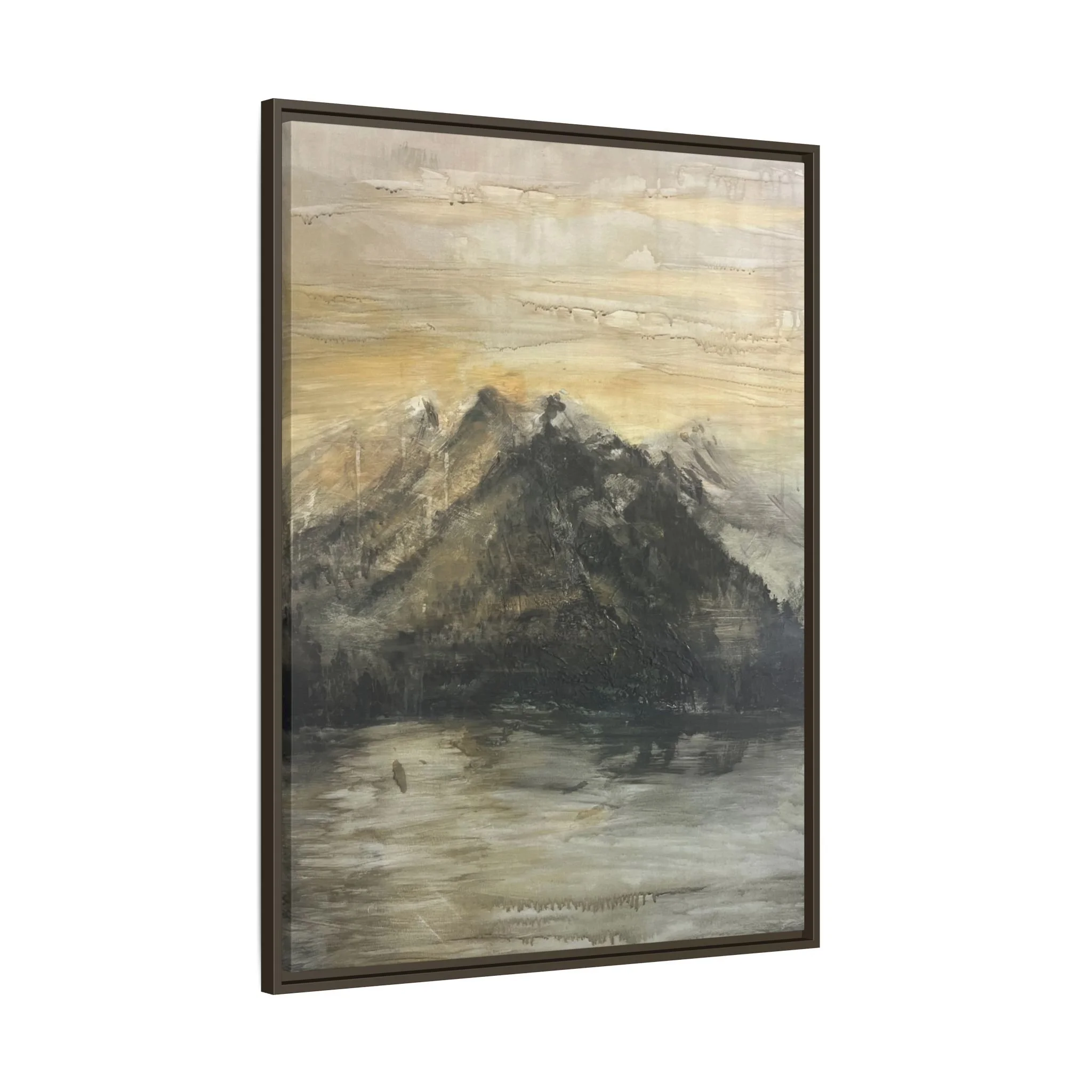 'Morning Mountain Green' Framed Canvas Print — Moody Neutral Wall Art
