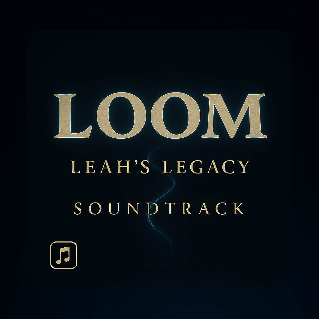 Cover art for 'Loom: Leah's Legacy Soundtrack' featuring the title text and a dark background with a faint lightning bolt.