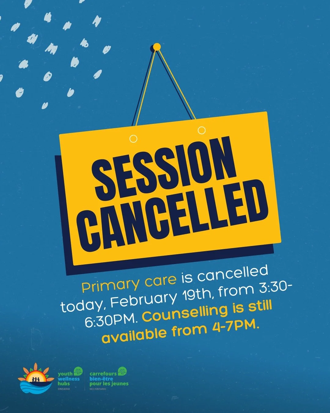UPDATE: Primary care with our Nurse Practitioner is cancelled today, February 19th, from 3:30-6:30PM due to weather. Counselling is still available from 4-7PM, and Peer support and Care Navigation are still available from 1-7PM. Please feel free to c