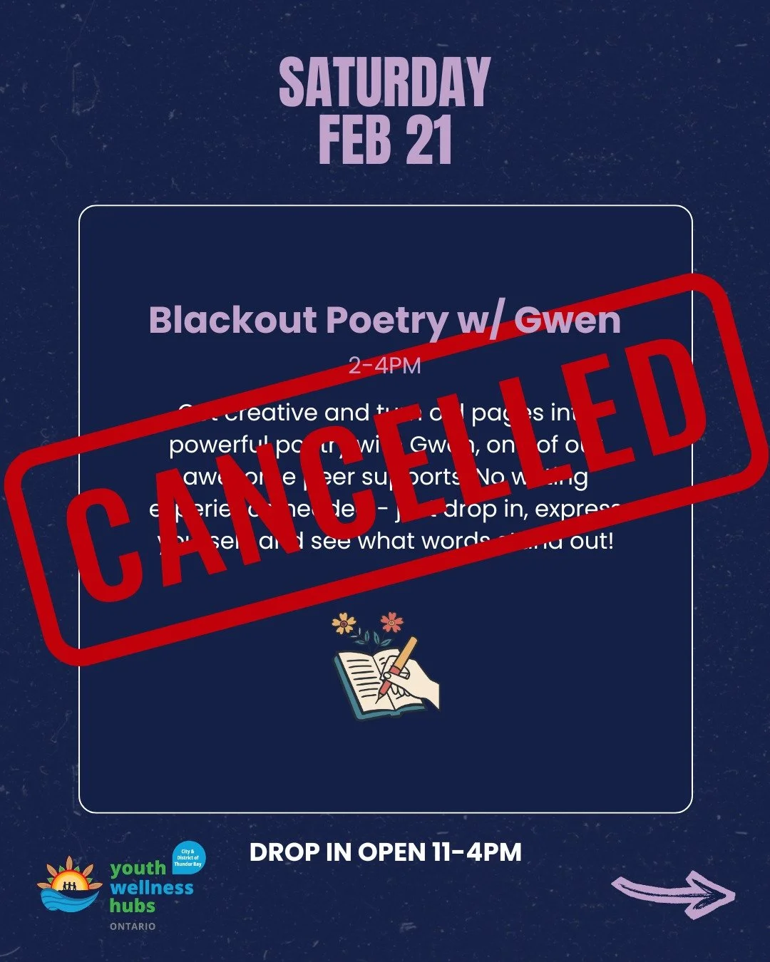 Update: Blackout Poetry is cancelled today. Our drop-in remains open until 4PM!