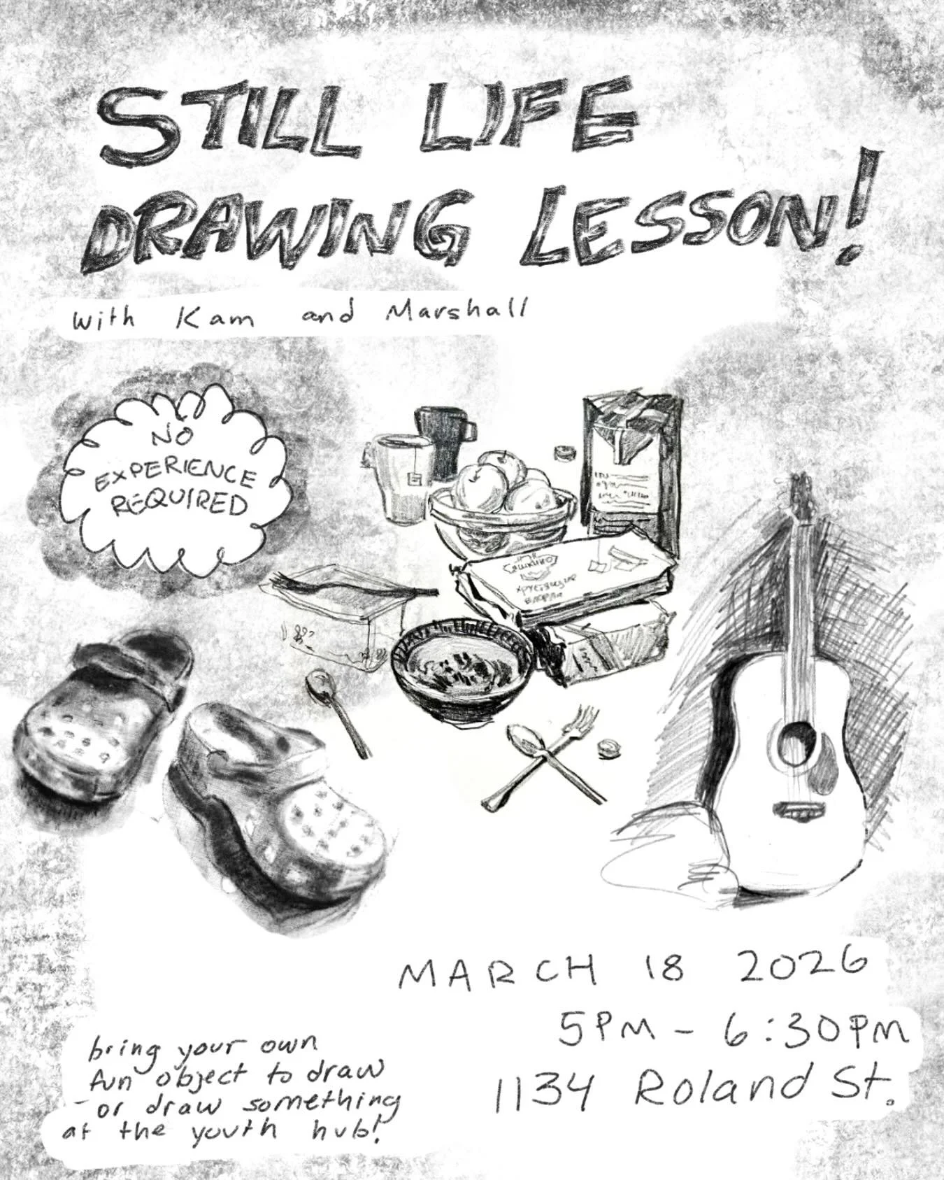 Join us for a still life drawing lesson this Wednesday afternoon! Bring your own object to draw ✍️ and learn some tips and tricks about drawing from life. 

No registration or experience required, just show up! Feel free to bring your own art supplie