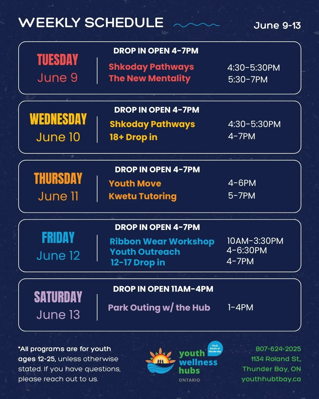 Another week of connection, creativity, and community is here as we continue celebrating Pride Month 🏳️&zwj;🌈💜
Swipe to see what&rsquo;s on the calendar this week!

Our Quiet Hours + Independent Study are from 1-4PM Tues-Fri. Counselling, peer sup