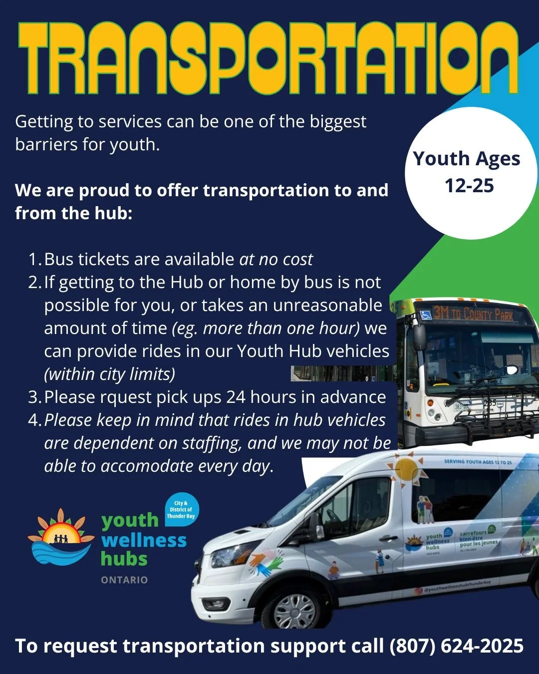 UPDATE ON OUR TRANSPORTATION SERVICES FOR FALL 🚐:

We are proud to offer transportation to and from the hub. We have bus tickets every day, and rides for special circumstances. 
👉 Some reasons you might request a ride:

- You are under 16 years old