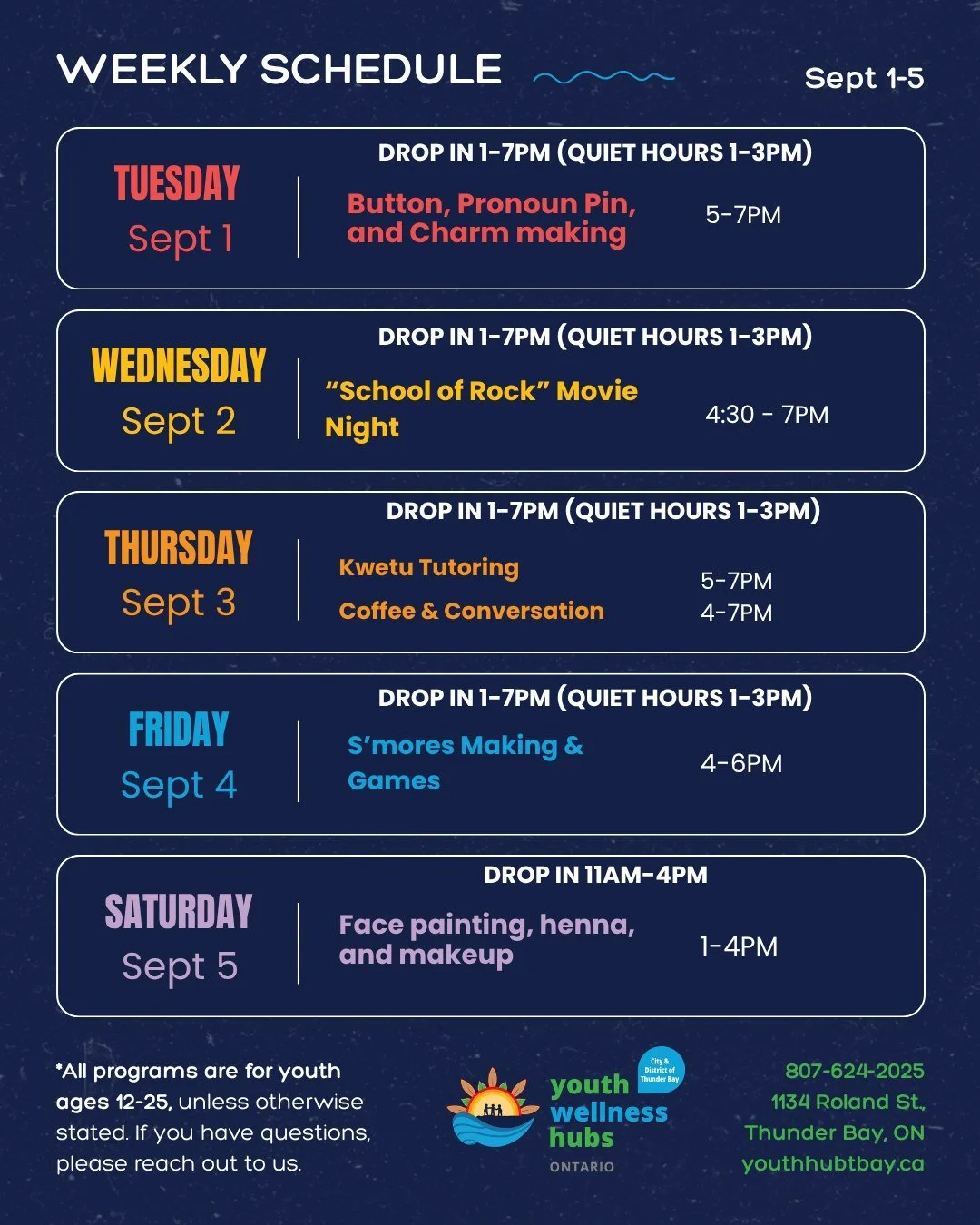 👉Swipe to see what&rsquo;s on the calendar this week!

Drop in hours: 1-7PM Tues, Wed, Thurs, &amp; Fri , and 11AM-4PM on Sat 🫶
Quiet hours: 1-3PM Wed, Thurs &amp; Fri this week.
📚🎧Our *Quiet + Independent hours* are in full effect!

👀See our Cl