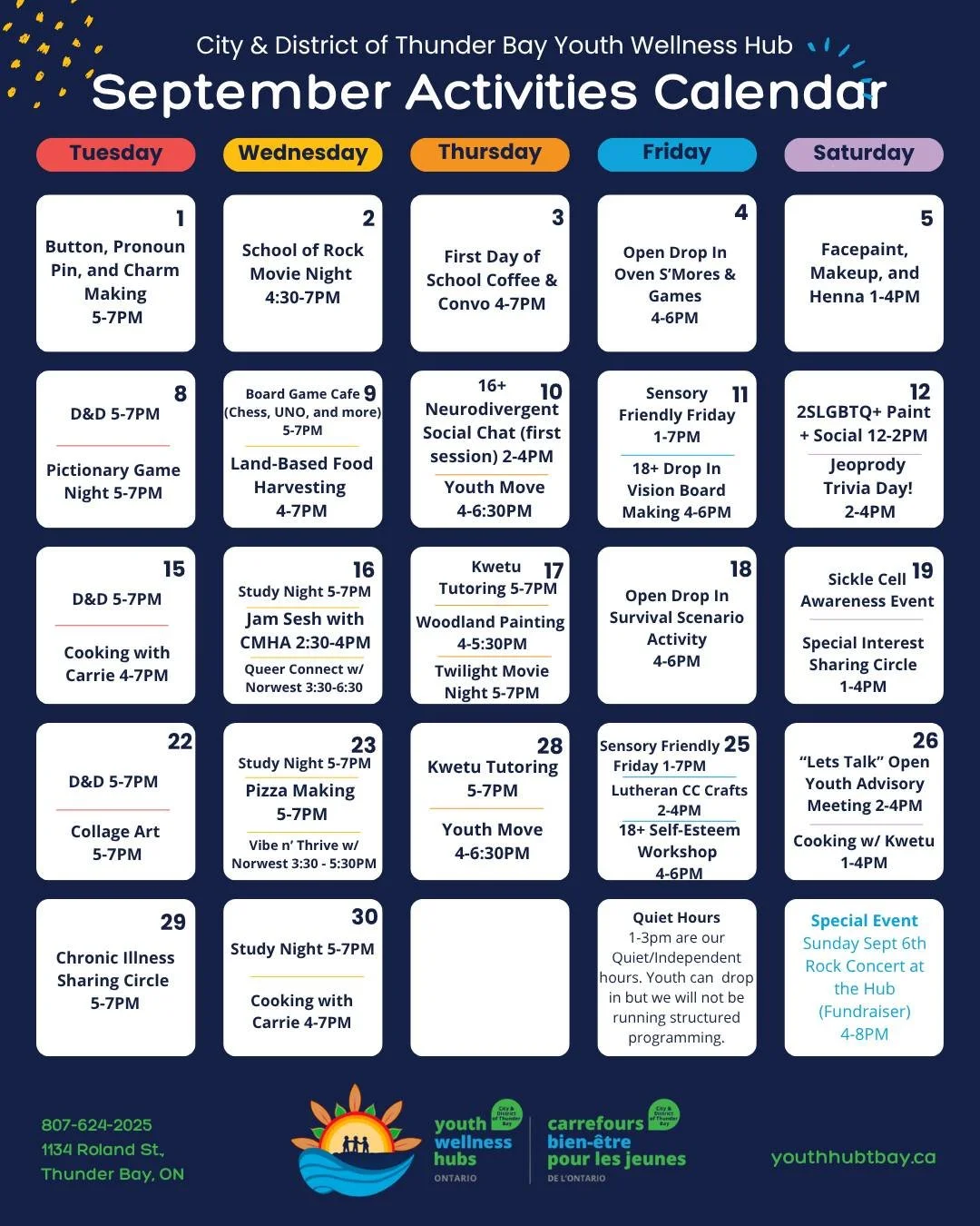 Finally... the post you've all been waiting for... 🥁🥁🥁Our September Activity &amp; Clinical calendars ‼️‼️‼️ We are back in Tbay on Tuesdays, and so is our Nurse Practitioner Karis 👩&zwj;⚕️

Our new Clinical calendar for the fall includes Peer Su