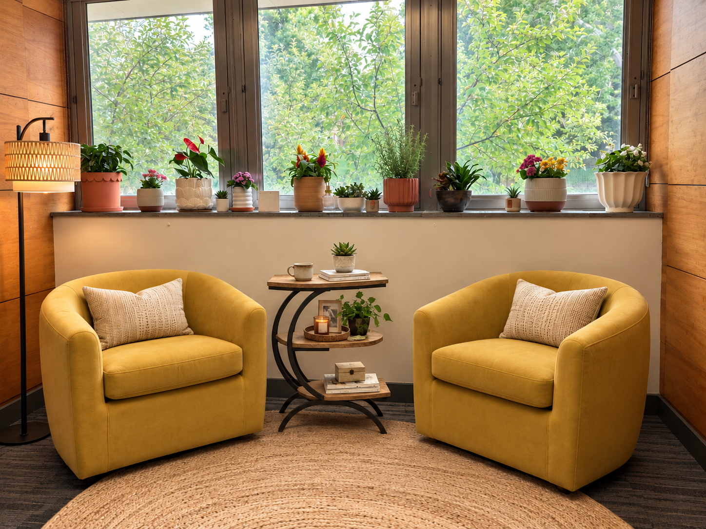 Midwest Mindful Health office setting is a cozy space where you can talk openly about your mental health struggles with a caring professional without judgment.