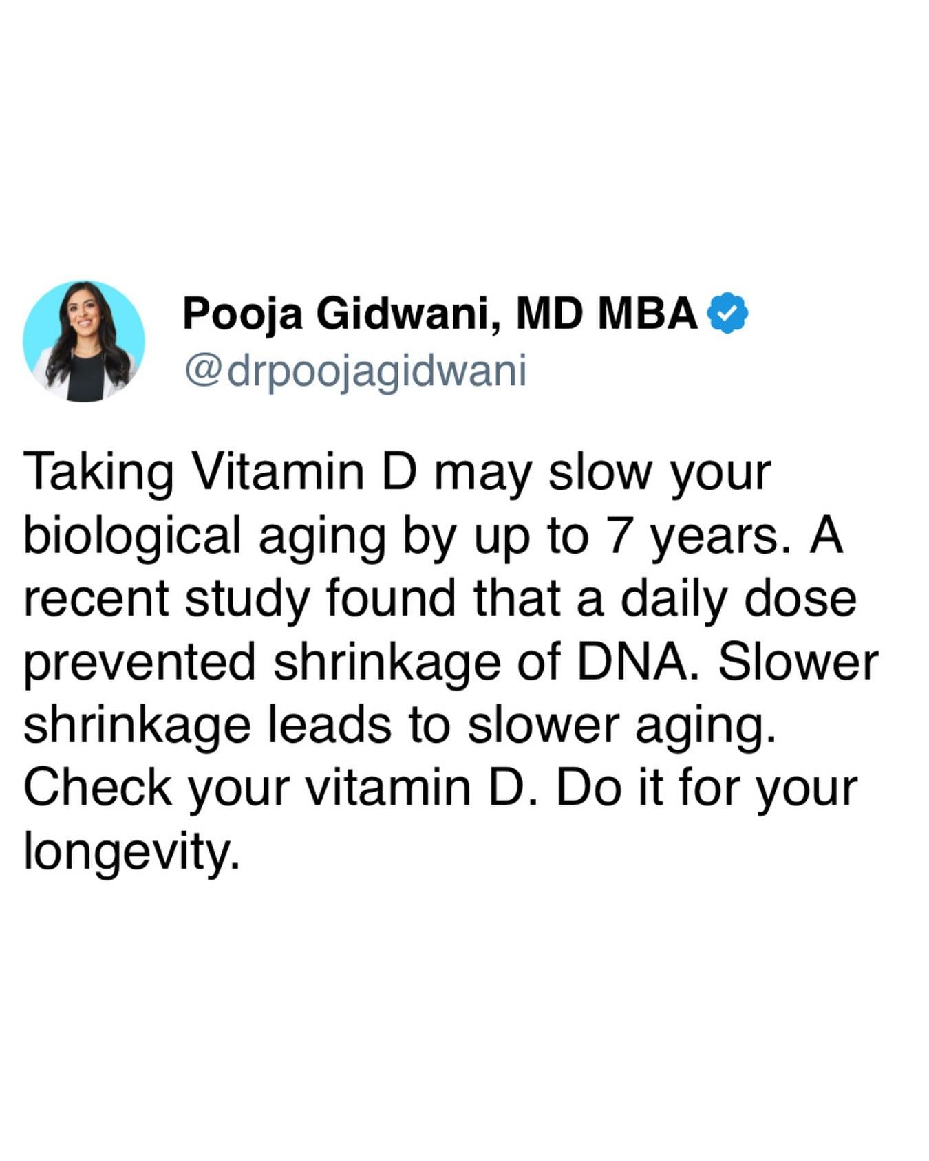 A 2025 randomized controlled trial published in The American Journal of Clinical Nutrition found that taking 2,000 IU of vitamin D₃ daily for 4 years slowed telomere shortening by 140 base pairs &mdash; the equivalent of 3&ndash;7 years of slower bio