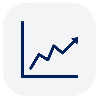 Line graph with an upward trend showing growth or increase.