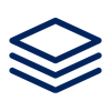 A minimalist icon of a layered square shape, likely representing a digital or technological concept.