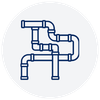 A line drawing of a plumbing pipe system with joints and valves.