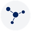 Logo with three interconnected dots forming a Y shape within a circle
