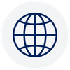 A globe icon with a grid pattern on a white background.