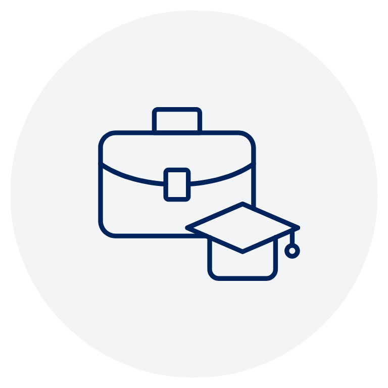 Line drawing of a briefcase and a graduation cap.